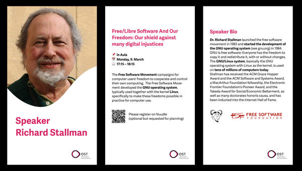 Bild/Flyer zu Lecture by Dr. Richard Stallman Monday 09.03.2026 17:00 Aula OST
